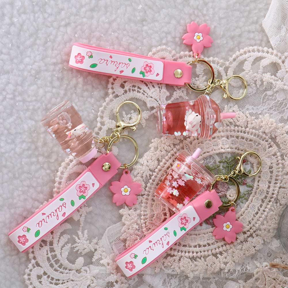 Pendant Floating Moving Liquid Liquid Keychain Rabbit Milk Tea Cup Keyring Key Ring Boba Keychain