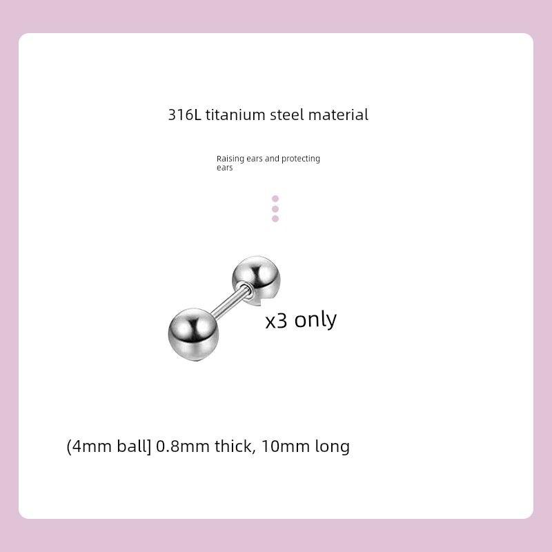 

Ringring Shop Chinese Stud Earrings Diamond Small Titanium Steel Titanium Alloy Ear-Caring Mini Ear Bone Studs Ear Ear Bone Pin Earrings 4mm ball 3 0.8mm rod thickness 10mm rod length