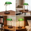 Vintage Schreibtischlampe 350 Grad drehbar Antike Tischlampe mit Zugschalter Holzsockel Glasschirm für Schlafzimmer Wohnzimmer