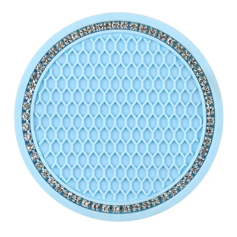 Non-slip Car Water Cup Pad Diamond Rhinestone Rubber Mat for Bottle Holder Coaster Auto Interior Anti-skid Cup Holders 7cm
