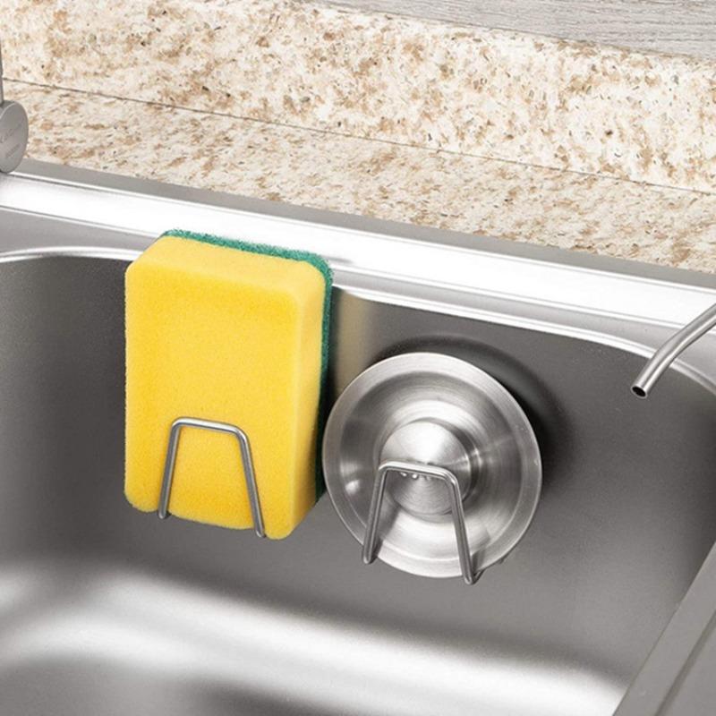1PC Adhesive Stainless Steel Sponge Holder for Kitchen Sink Waterproof Rustproof Kitchen Caddy Organizer