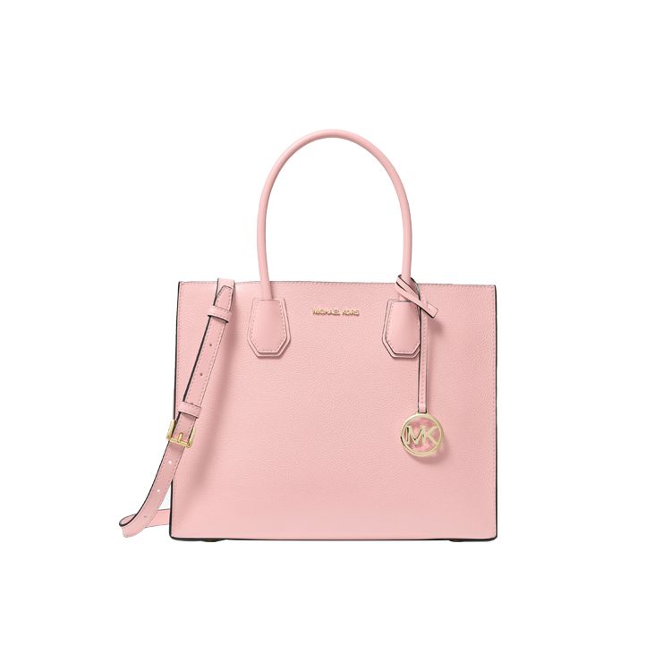 Michael Kors MK Mercer Metallic Logo Zipper Leather Shoulder Tote Bag Large Women Bags Nude-Pink 35T2GM9S3L-648