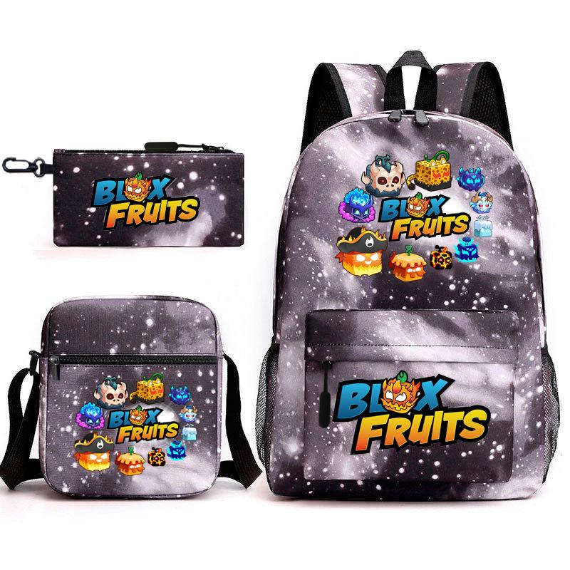 Mochila Escolar para Adolescentes Jogo Blox Fruits Fruta do Demônio Escola Primária Estrela Pintura Térmica Conjunto de 3 peças