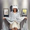 Cute Cartoon Cape Blanket Flannel Lazy Shawl Cape Student Hooded Home Office Nap Blanket