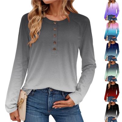 Women's Fashionable Gradient Print Round Neck Long-sleeved Top