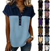 Women’s Short Sleeve Denim Patchwork Blouse Button Down Casual Loose Fit Top with Turn Down Collar for Daily Wear