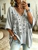 Women's Casual V-neck T-shirt, Oversized Half Sleeved Holiday Printed Top