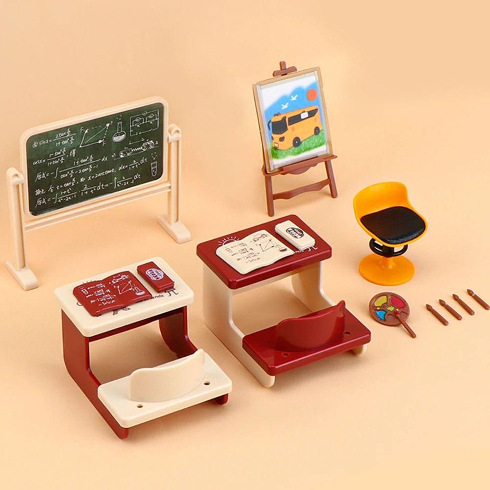 

Desks Chairs Simulation Classroom Scene Blackboard Miniature Furniture Pretend Play