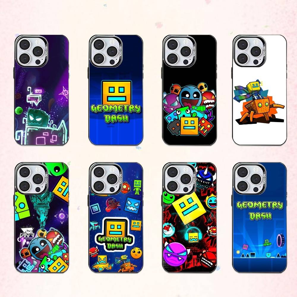 Retro G-Geometry D-Dash Game Phone Case For iPhone17,16,15,14,13,12,11 Plus,Pro Max Colored Silver Plated Inside Cover