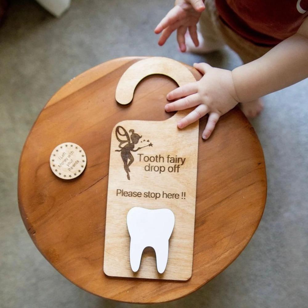 Elegant Tooth Fairy Door Hanger Handmade Encourage Brushing Teeth Board  Kids Room Decor