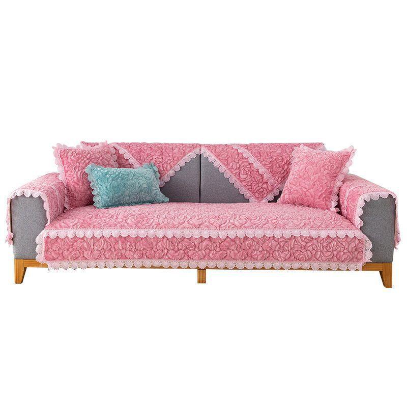 Rose Fleece Winter Sofa Cushion  Plush Thickened Warm Non-Slip Seat Cushion  New Leather Sofa Cover