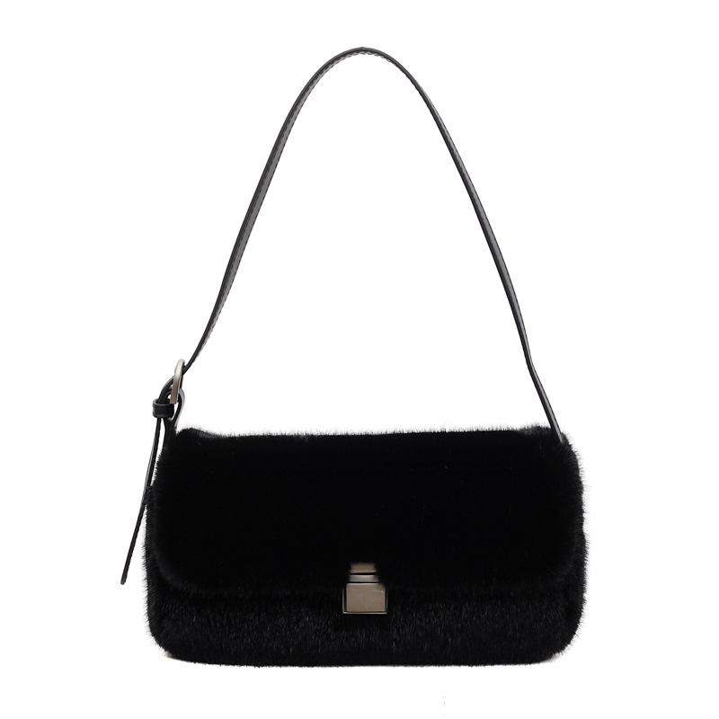 Niedliche Plüsch-Umhängetasche in Bonbonfarbe - Modische kleine quadratische Handtasche für Damen für Herbst/Winter