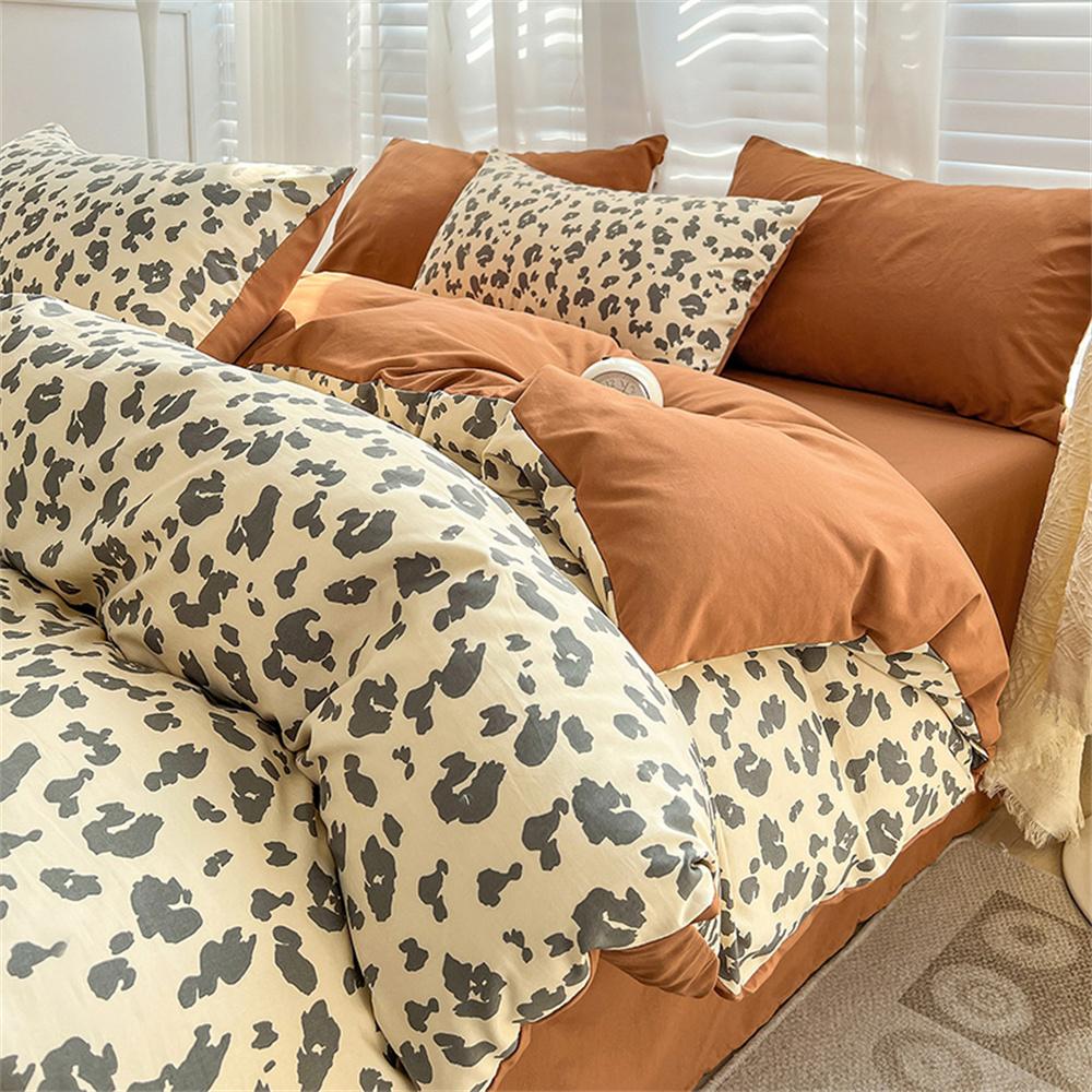 Four-piece Bedding Set Simple Duvet Cover Plant Flower Bed Sheet Adults and Kids Washed Cotton Pillowcase Home Textiles