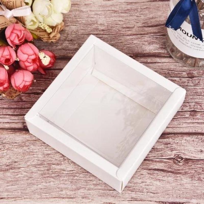 

10 шт. Квадратний крафт-папер Фліп-бокс Прозора матова ПВХ-обкладинка Картонна коробка Цукерки Десерти Пакувальні коробки для зберігання косметичного мила 9.5x9.5x4.5cm