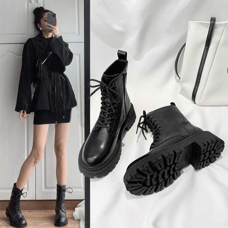 Winter Martin boots women's British style 2025 new autumn and winter velvet platform short boots locomotive single boots lace-up short boots