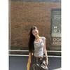 Summer new gray lace splicing short-sleeved T-shirt Korean simple design slim-fitting versatile top ins