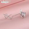 Cute Little Devil Inlaid Stone Moonstone Asymmetric Stud Earrings For Women