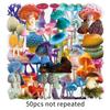50PCS Waterproof Transparent Mushroom Stickers: Realistic, Colorful PET for DIY Journals and Thermos Cups