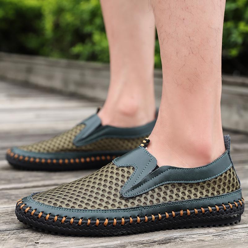 Baskets pour hommes Mocassins à enfiler Maille respirante Chaussures décontractées Fait main Ballerines de conduite pour hommes Été