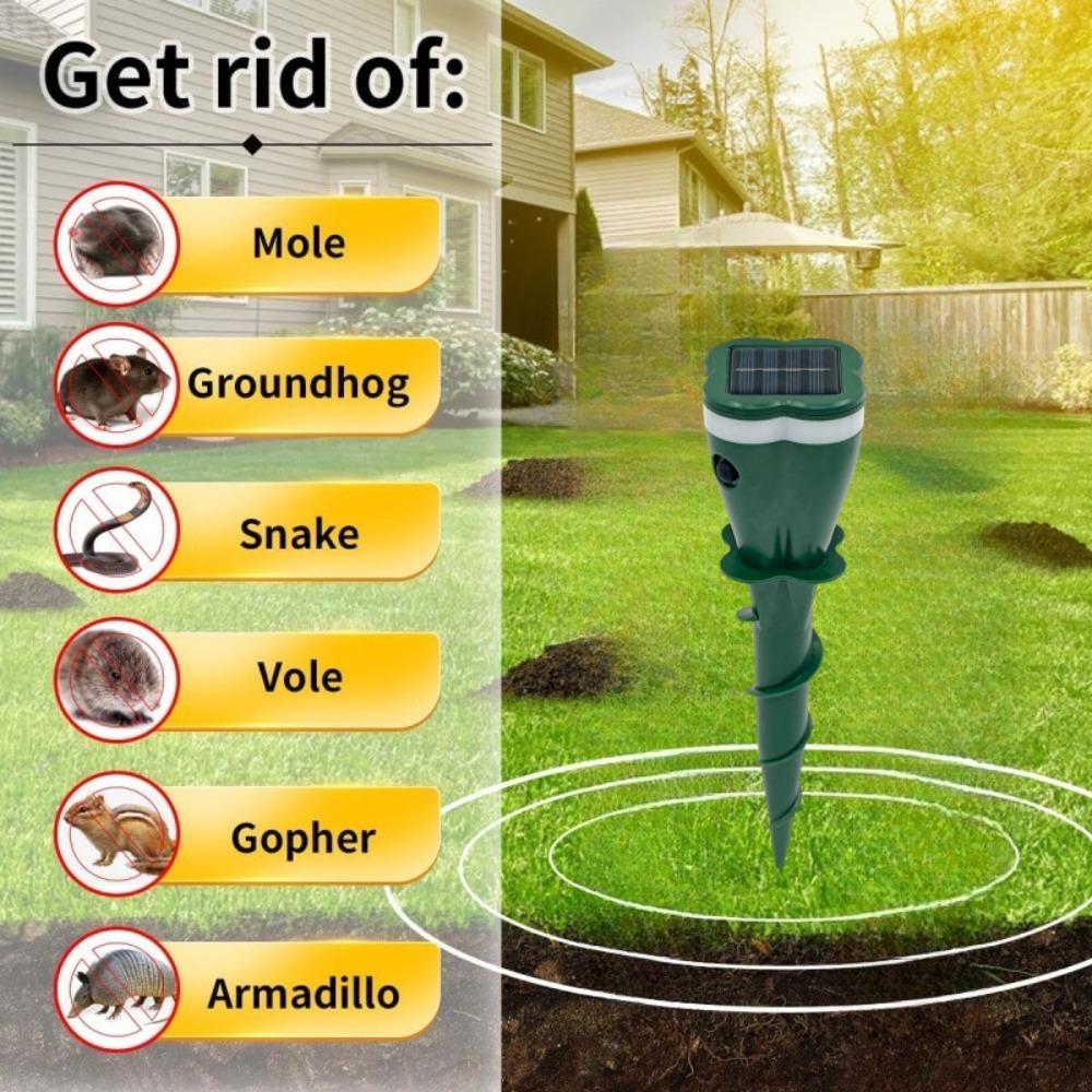 Ultrasonic Solar Powered Mole Repellent Groundhog Deterrent  For Outdoor Garden Lawns Yard