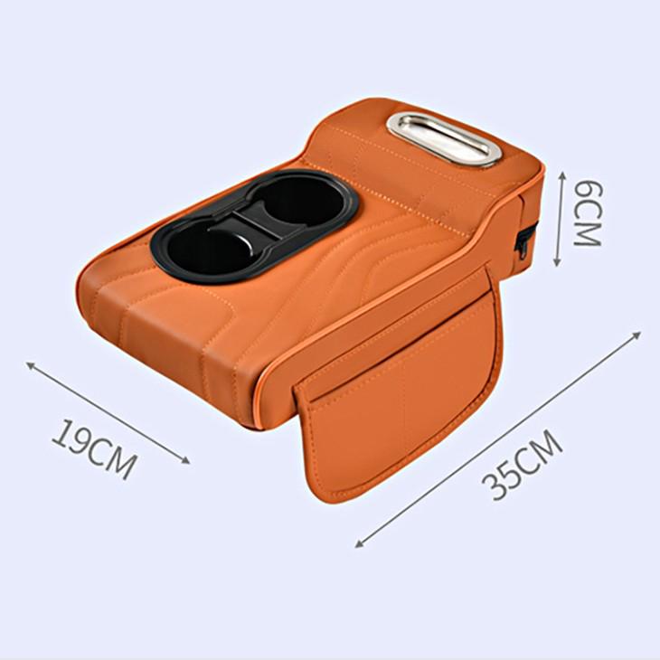 2025 Premium Leather Car Armrest Cover with Riser Pad & Dual Cup Holder