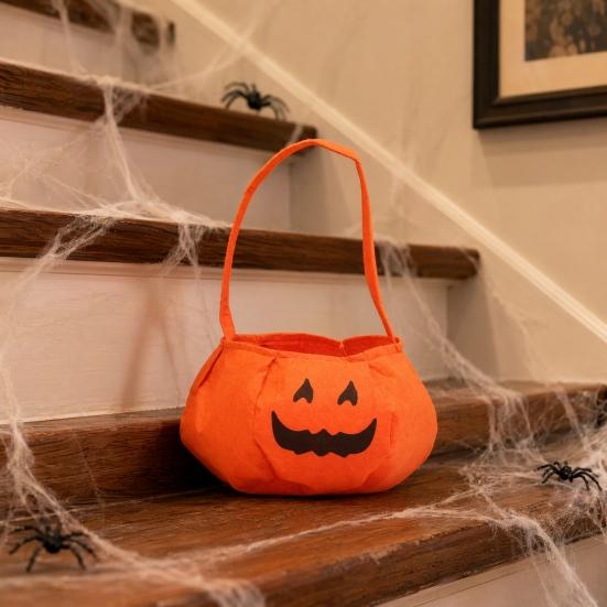 Xiaobudian Halloween Pumpkin Candy Bag for Kids, Small Trick or Treat Bucket, Soft Face Basket with Handle Party Decoration