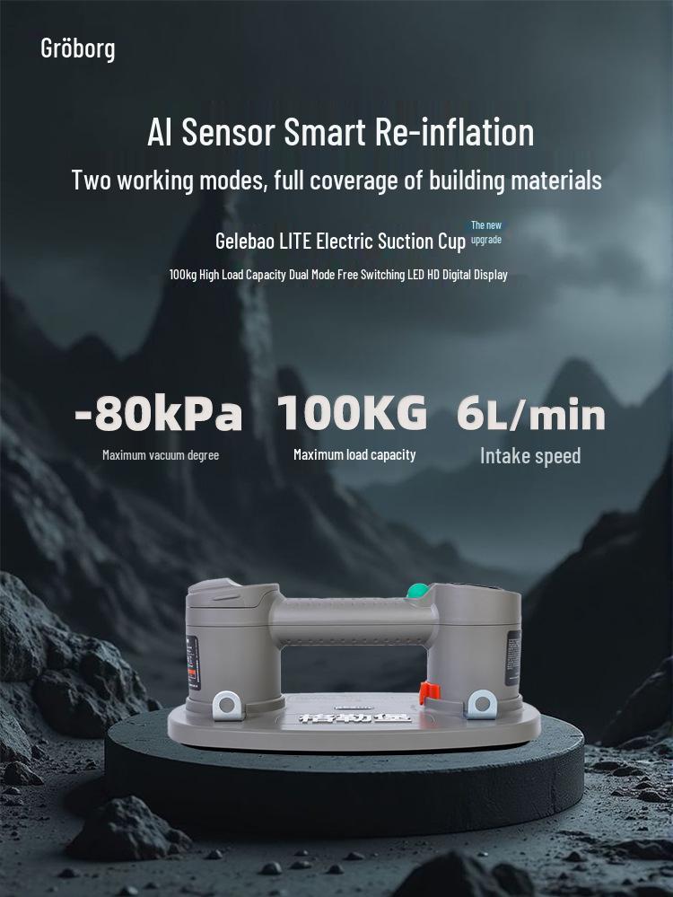 GRABO Gelerbao LITE Electric Vacuum Suction Cup, 100KG Load Capacity, Auto Air Refill & Pressure Detection
