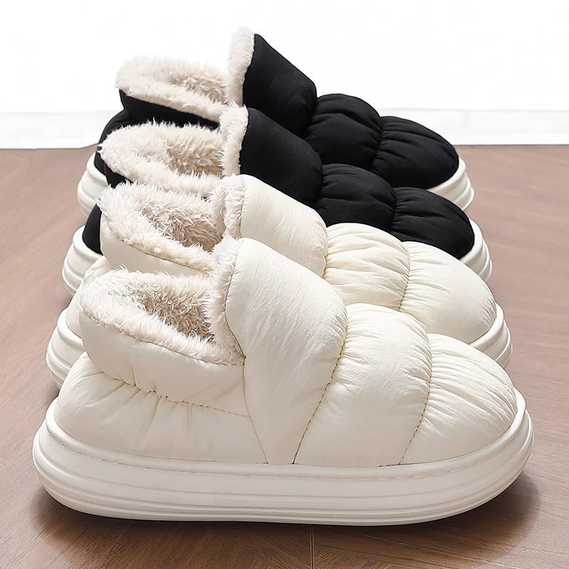Fashion Litfun Down fabric Women's Slippers Waterproof Non-slip Home Slides Warm Cozy Indoor Slippers Plush Lining Women's Cotton Shoes
