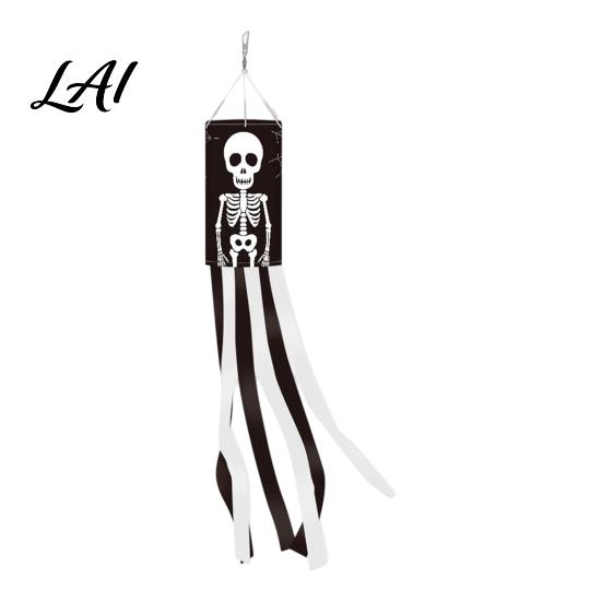 Skull Pattern Wind Streamer Halloween Windsock Flag Large Spooky Pumpkin Skeleton Ghost Socks Outdoor Decorative Eaves Hanging Props Decor for Yard