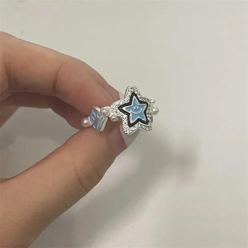 Vintage Irregular Cross Star Couple Ring for Women Men Punk Gothic Sliver Color Kpop Adjustable Rings Y2K Egirl Jewelry Gift