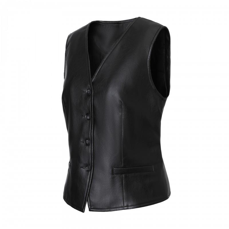 Womens Black PU Faux Leather V-Neck Sleeveless Vest Slim Fit Streetwear Crop Top 2025