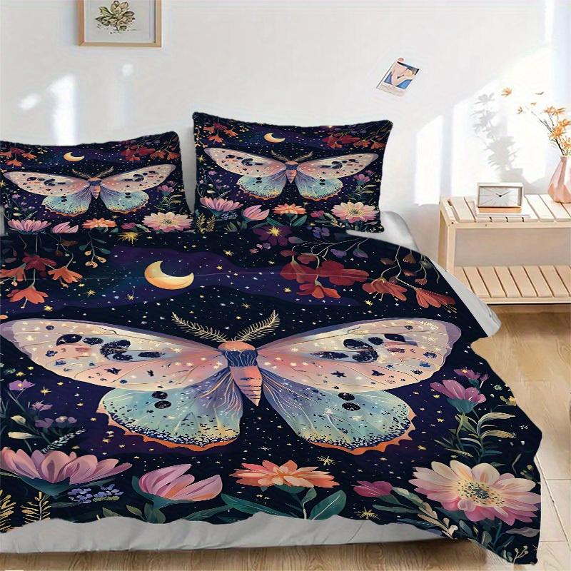3pcs Butterfly Flowers Bedding Cover Set, Fashion Classic Popular Print Bedding Set, Soft Comfortable, All Season Use, For Bedroom, Guest Rooma0819129