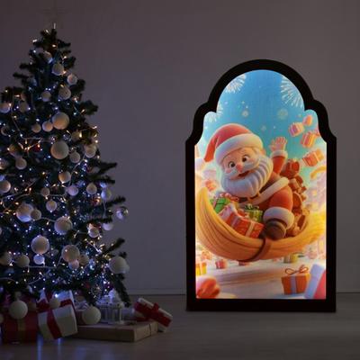 Luce Specchio Olografica di Natale Illuminata Effetto Visivo 3D Ornamento Babbo Natale Alimentata da USB Albero di Natale Olografico Decorazione Babbo Natale per la Casa Decorazione Festiva