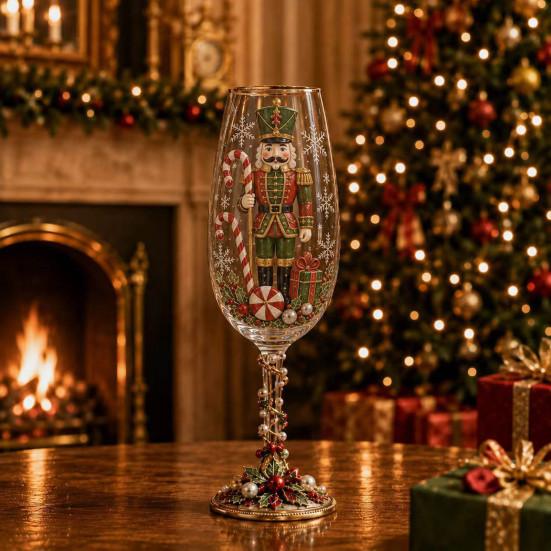 Regalo Stagionale Invernale Schiaccianoci di Natale Bicchiere da Champagne, 350ml Bicchiere Decorativo Vino Festivo Dipinto a Mano per Bicchieri Tavola Festiva E