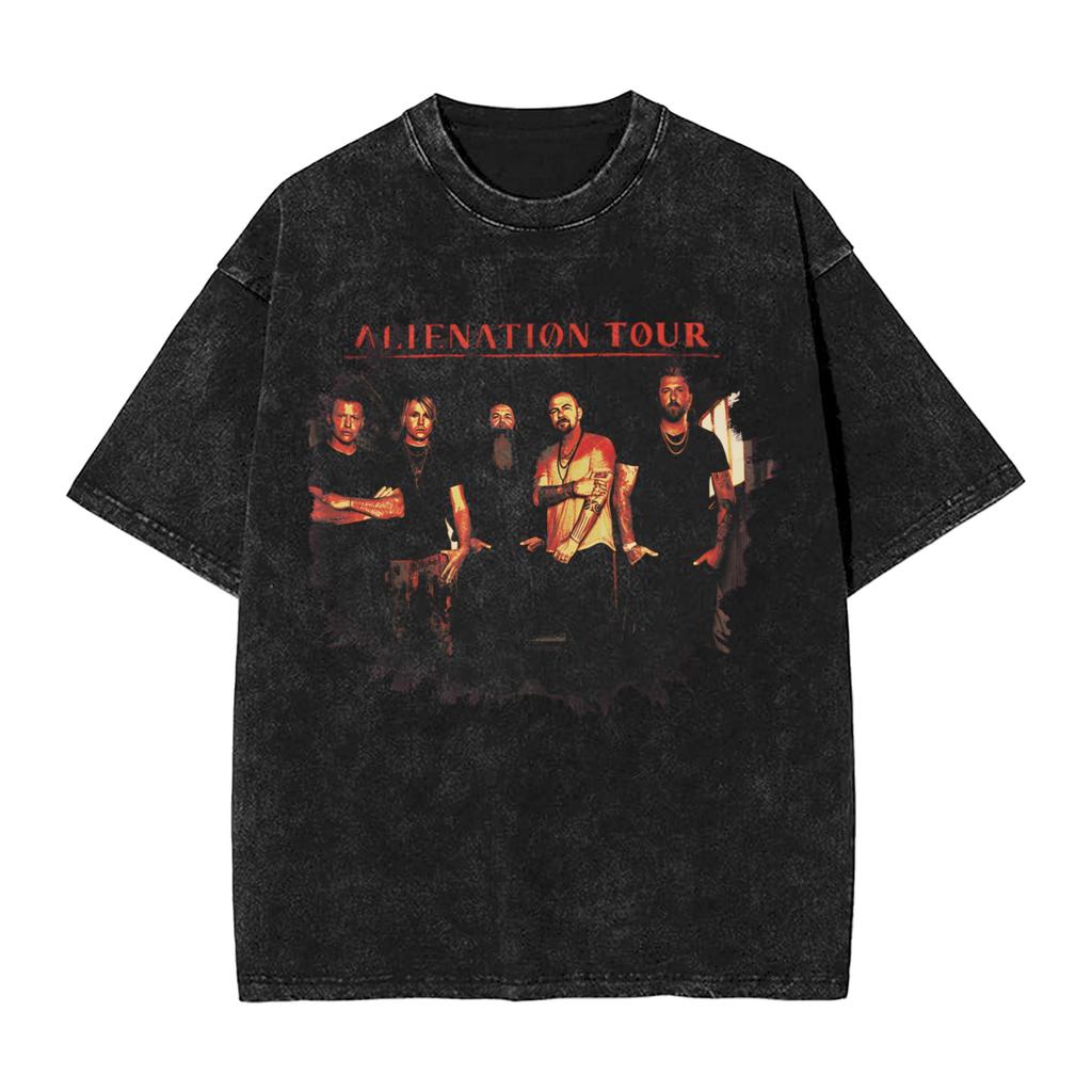 Three Days Grace Alienation Tour  Outfit Washed T Shirts Unisex Women Streetwear Hip Hop TShirts Printed Shirt Short Sleeve