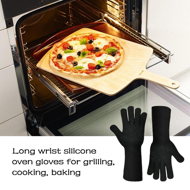 Silicone Cooking Gloves Grilling Gloves Oven Mitts With Extra Long Wrist Anti-Scald Gloves Non-Slip Baking Gloves For Home Chefs