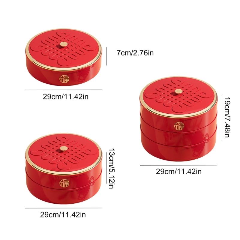 Runde Schale Kunststoff 5 Fächer mit Deckel Chinesisches Knotenmuster zum Servieren von Snacks und Süßigkeiten Trockenfrüchte Box