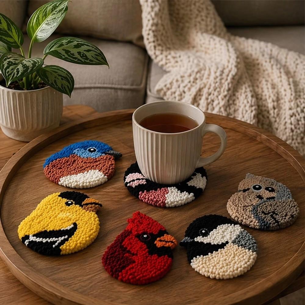 Soft Embroidery Coaster Kit Handmade Bird Coaster Kit Bird Coasters Punch Needle Kit Home Decor