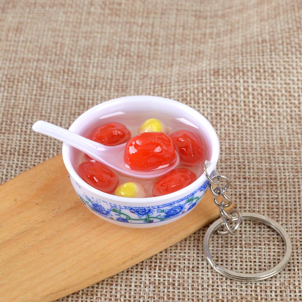 Chinese Style Realistic Noodle Keychain, 4cm Blue and White Porcelain Bowl, Food Play Prop.