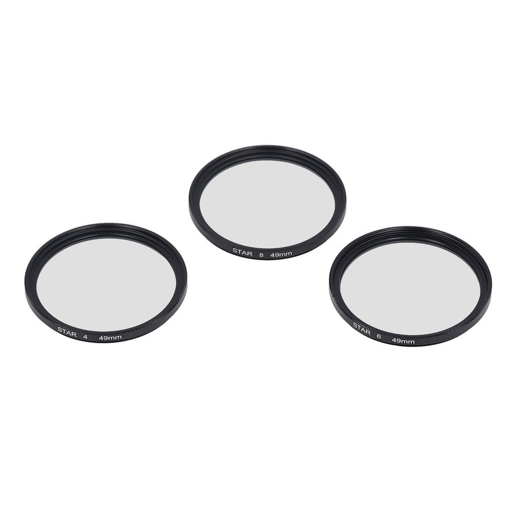 3Pcs 49mm Star Filter Kit 4 Points 6 Points 8 Points Slim Variable Starburst Filter with Storage Pouch for Micro SLR
