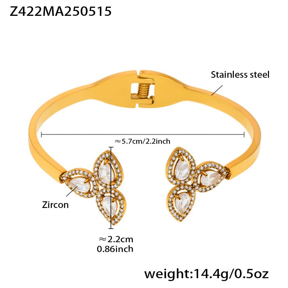 Qiong Yao 18K Gold-Plated Three-Leaf Flower Zircon Spring Bracelet - Elegant Light Luxury Jewelry