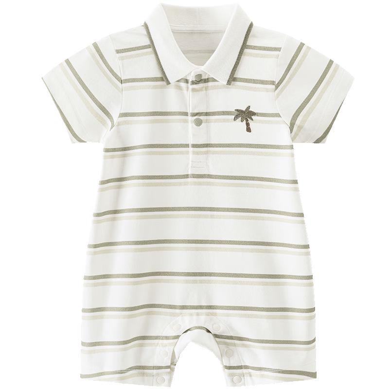 Guaiqi Bear Unisex Short Sleeve Striped Polo Romper 80