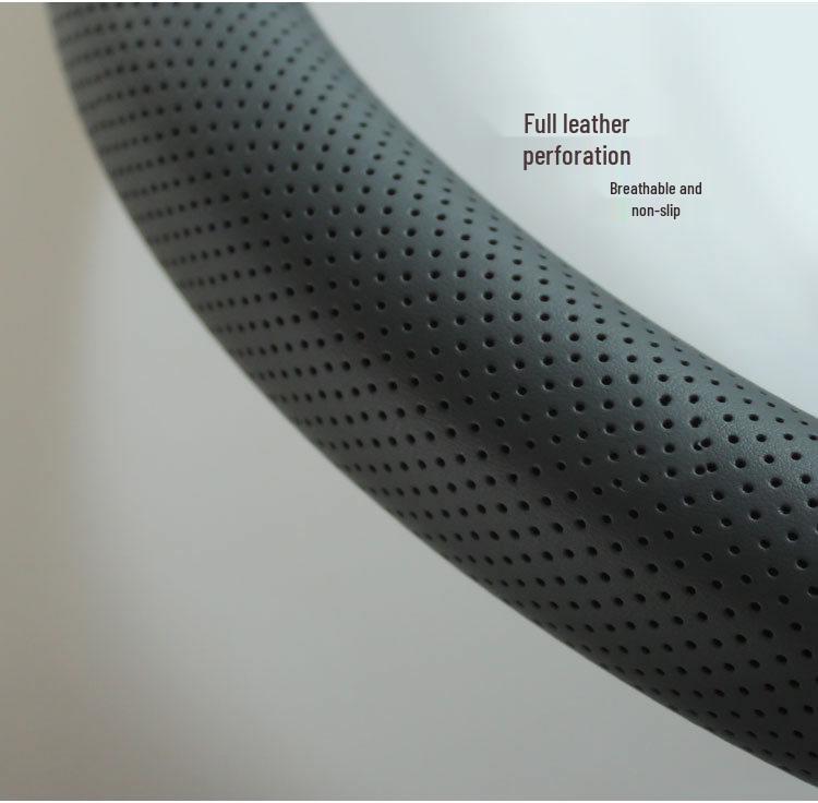 Perforated Breathable Leather Steering Wheel Cover - All-Season, Simple Design