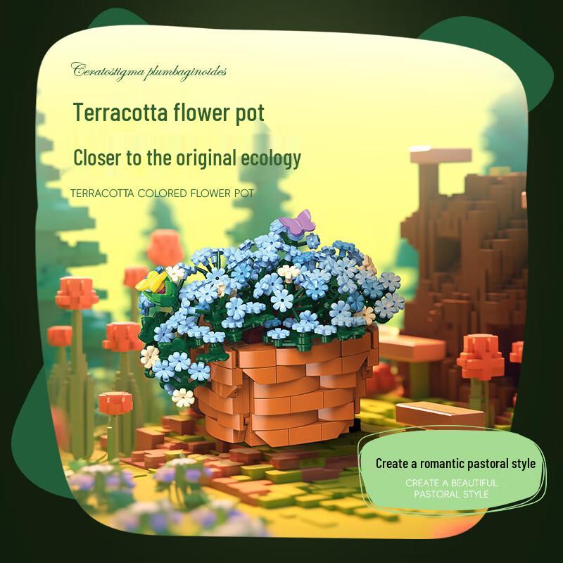 JIE-STAR Set di Costruzioni Fiore in Vaso Fiocco di Neve Blu