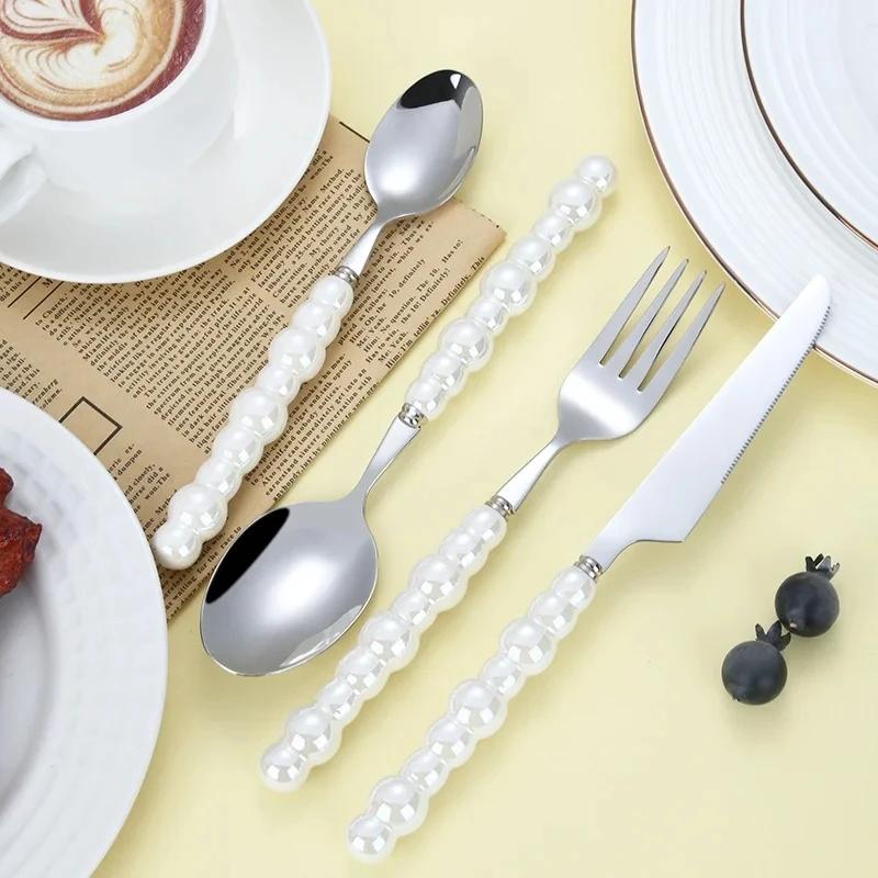 4Pcs Light Luxury Pearl Handle Cutlery Set Creativity Stainless Steel Knife Fork Spoon Western Steak Premium Tableware Gifts