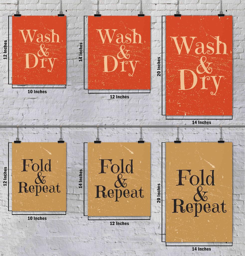 Inkdotpot 2 Piece Laundry Signs for Laundry Room Decor Wash Dry Fold Repeat Poster With Frame, Laundry Room Wall Art Signs Framed