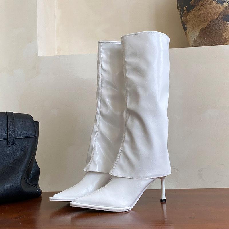 Fashion Pointed Toe Ladies Long Modern Boots Female Pumps Shoes Fashion Slip On Women Knee High Boots With Thin Heels Shoes