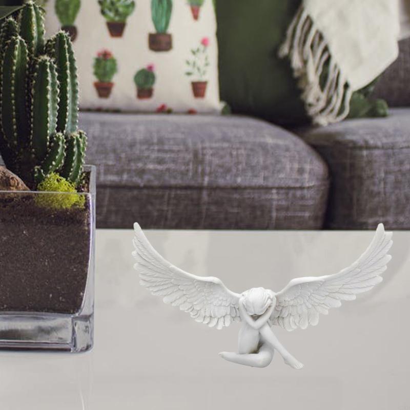 62KD Sobbing Angel Garden Statue Angel Statues Resin Ornaments Angel Wing Miniature Figurines Home Decoration