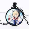 Round Acrylic Alloy Pendant Figure Pattern Necklace Unisex Chain