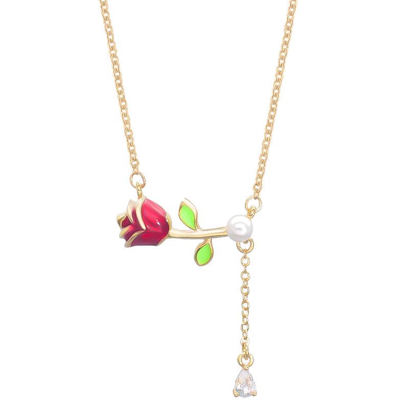 Rose Necklace Women'S Light Luxury Simple Versatile Fresh Natural Flower Pendant Clavicle Chain Accessories